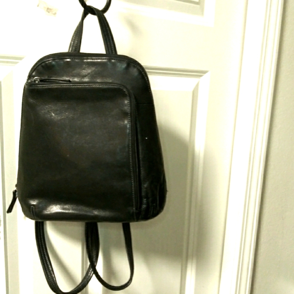 Black leather mini backpack